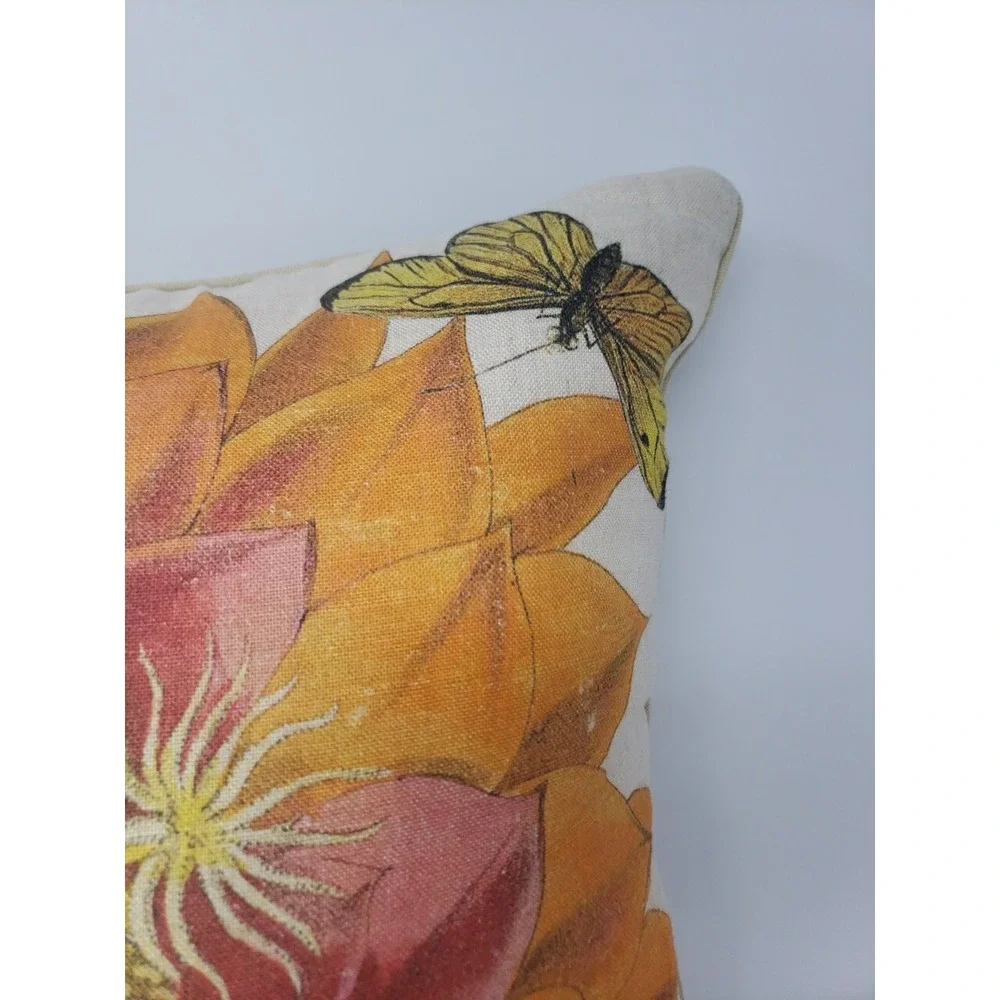 Feather & Down Botanical Pillow Cactus 20x20 $187 Flower Butterfly Cactus Design